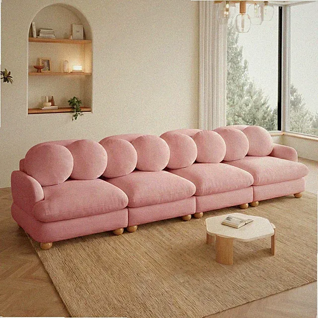 Solid Wood Frame 4-Seater Chenille Sectional Sofa Modern