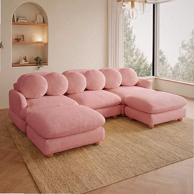Solid Wood Frame 5-Seater Chenille Modular Sectional Sofa w Ottoman