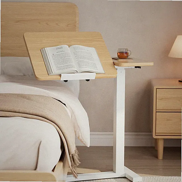 Solid Wood Hospital Bed Table with Wheels，Natural