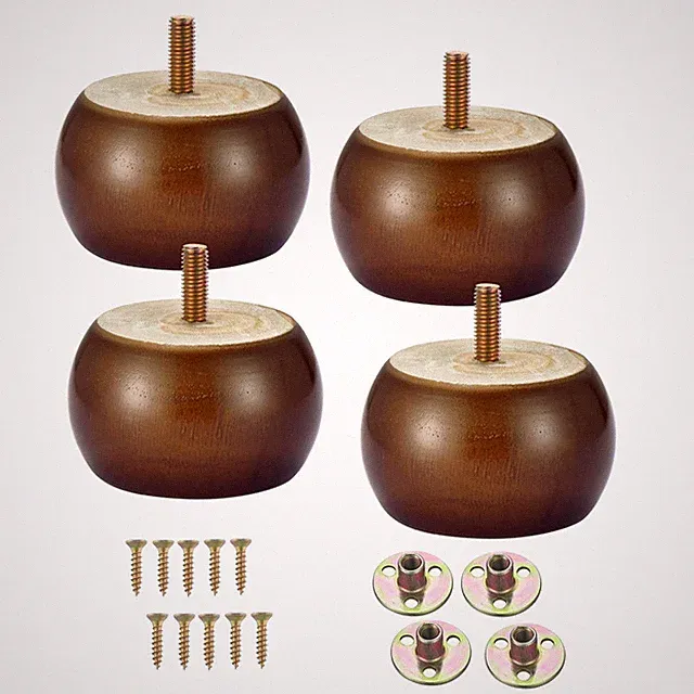 Solid Wood Round Furniture Legs 2 Inch with M8 Bolts Walnut Set of 4