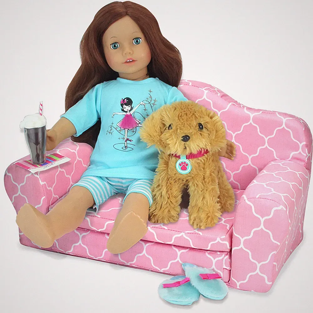 Sophia's by Teamson Kids 2-in-1 Plush Pull-Out Sofa Bed for Two 18'' Dolls Pink