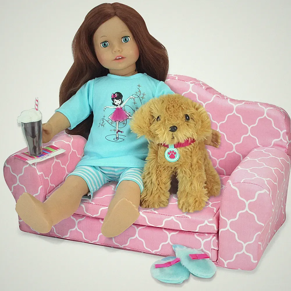 Sophia's by Teamson Kids 2-in-1 Plush Pull-Out Sofa Bed for Two 18'' Dolls Pink