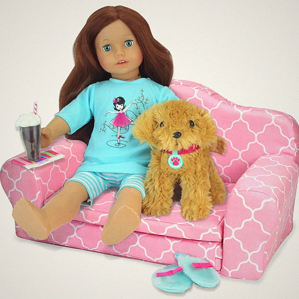 Sophia's by Teamson Kids 2-in-1 Plush Pull-Out Sofa Bed for Two 18'' Dolls Pink
