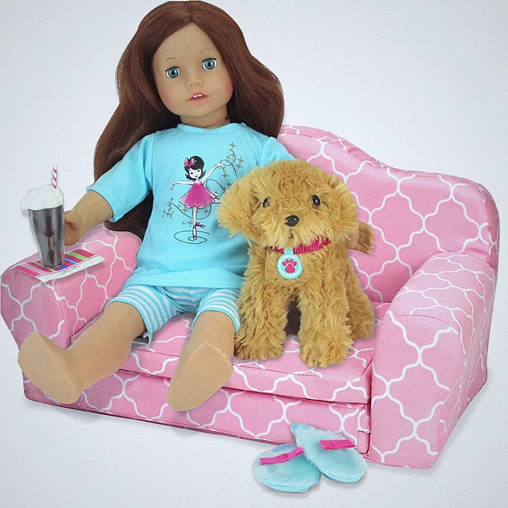Sophia's by Teamson Kids 2-in-1 Plush Pull-Out Sofa Bed for Two 18'' Dolls Pink