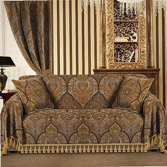 Sophisticated Tassels Trimmed Sofa Throw Cover, 71"x118"