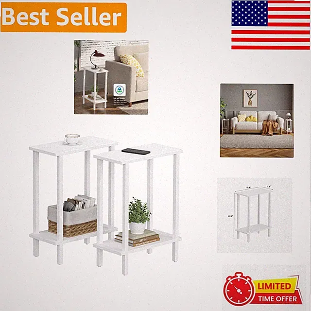 Space-Saving 2-Tier End Tables - Slim White Sofa Table Set for Modern Spaces