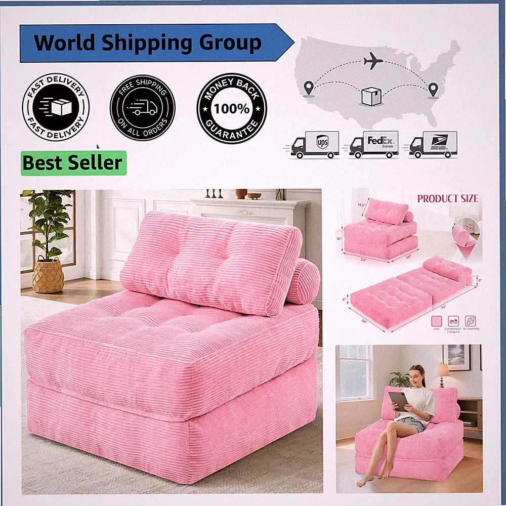 Space-Saving Folding Sofa Bed with Dual Pillows – Perfect for Lounging
