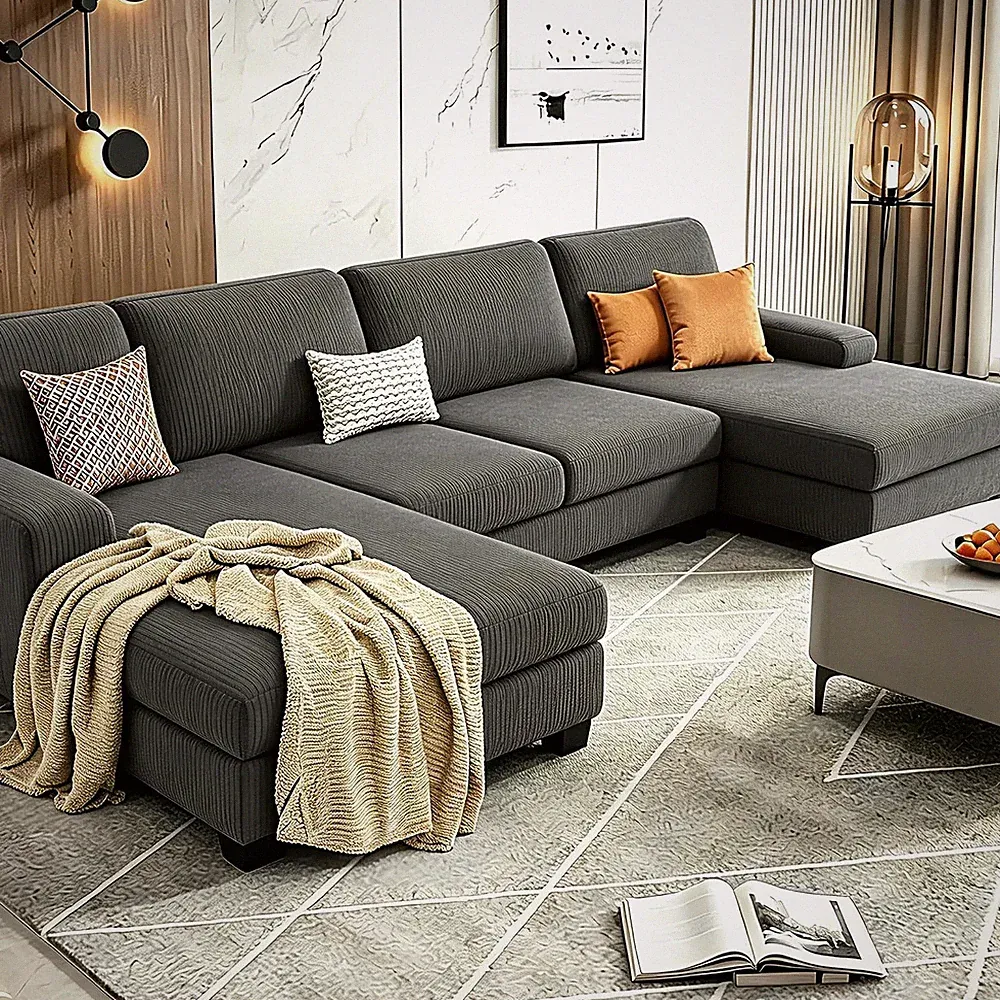 Spacious 108" U-Shaped Sectional Sofa with Double Chaise - Grey Upholstered Couc