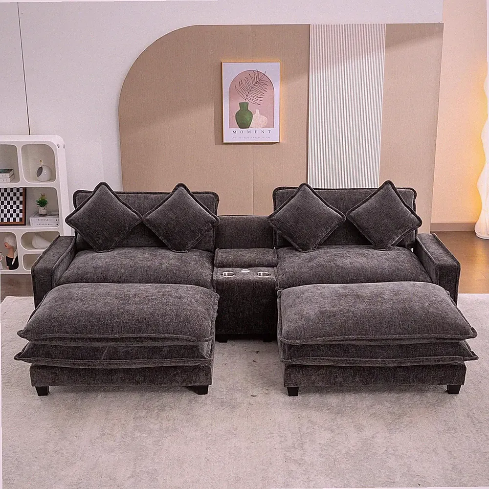 Spacious 111" Loveseat Sectional Sofa with Storage, USB Ports & Cupholders