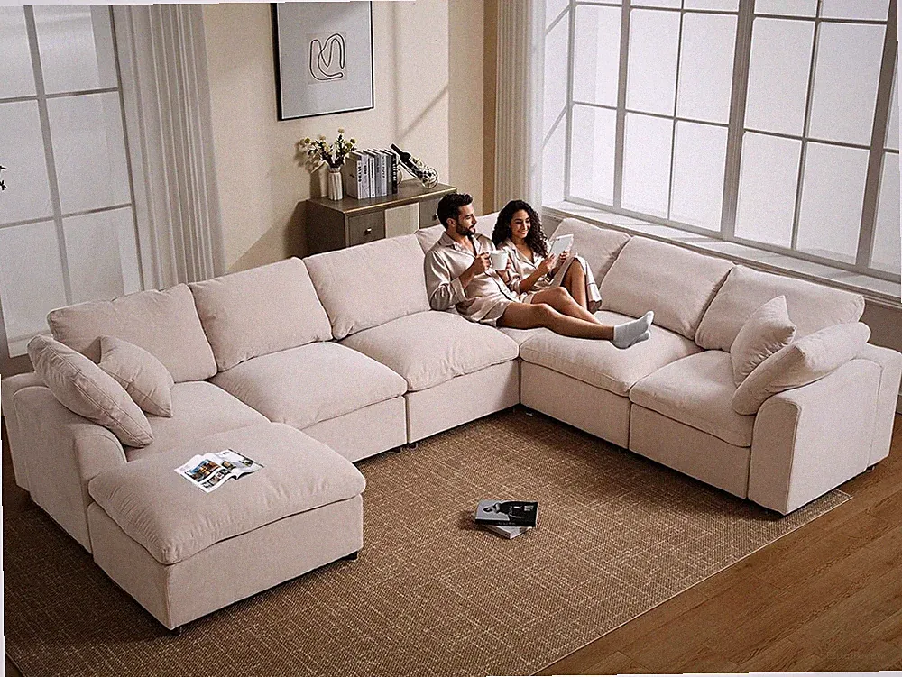 Spacious 7-Seater U-Shaped Modular Sofa with Ottoman for Living Room