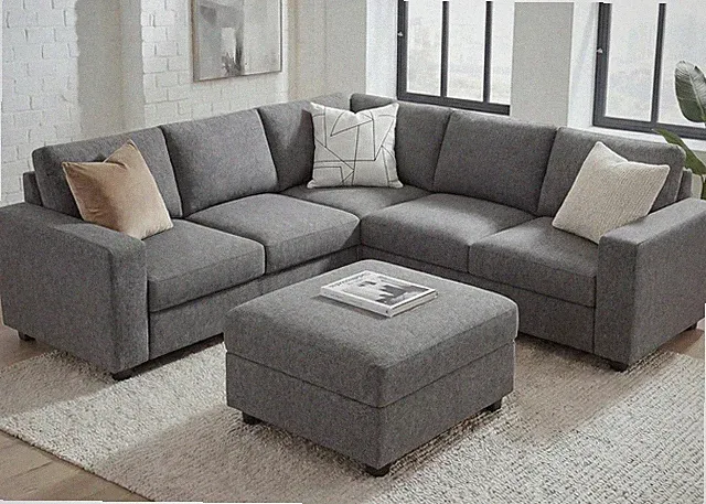 Spacious 80" L-Shaped Sectional Sofa with Ottoman - Light Grey 6-Seater