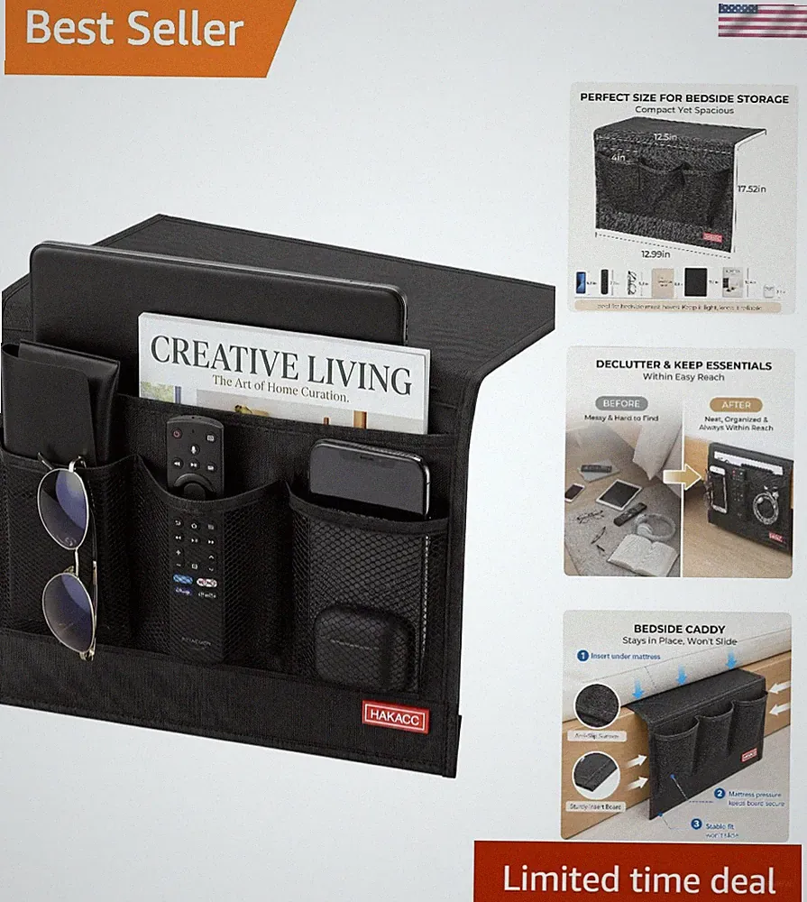 Spacious Bedside Caddy Organizer for Bed & Sofa | Durable, Non-Slip Design