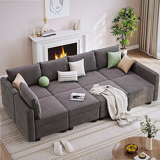 Spacious Modular Sofa Sleeper with Storage Ottomans for Large Living Rooms