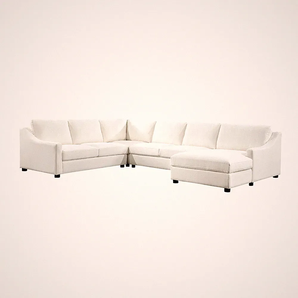 SPACIOUS TEXTURED FABRIC IVORY 4 PC SOFA SECTIONAL CHAISE LIVING ROOM FURNITURE