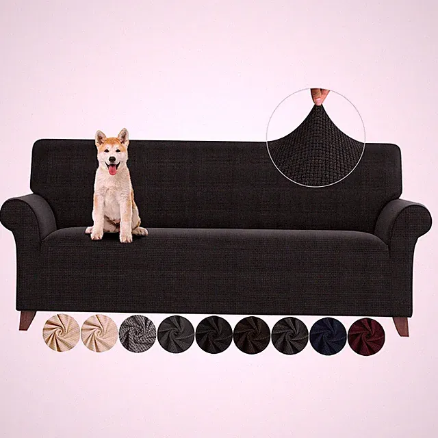 Spandex Pet Friendly Sofa Slipcover Stretchy for 3 Cushion Couch Black
