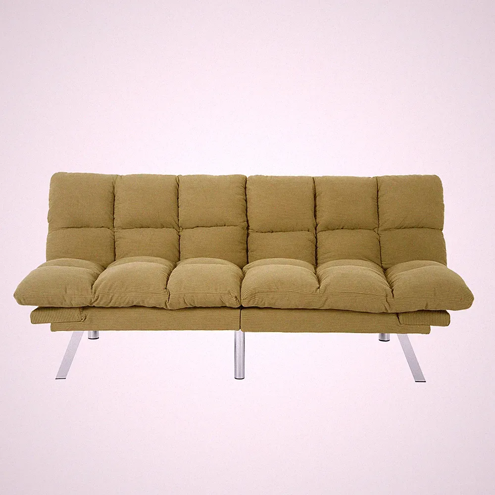 Split Back Futon Sofa Bed Corduroy Twin Sleeper Adjustable Armrests Wood Frame