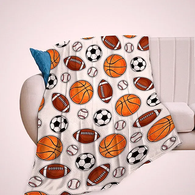 Sports Decor Ball Blanket Basketball Baseball Football Soccer Throw Blanket W...