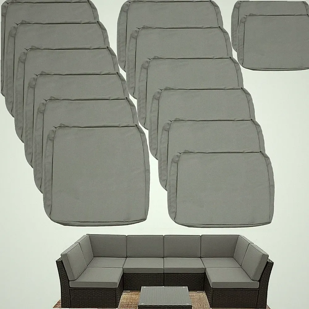 Sqodok Outdoor Cushion Covers 14Pcs Grey for 6-Seater Rattan Wicker Sectional