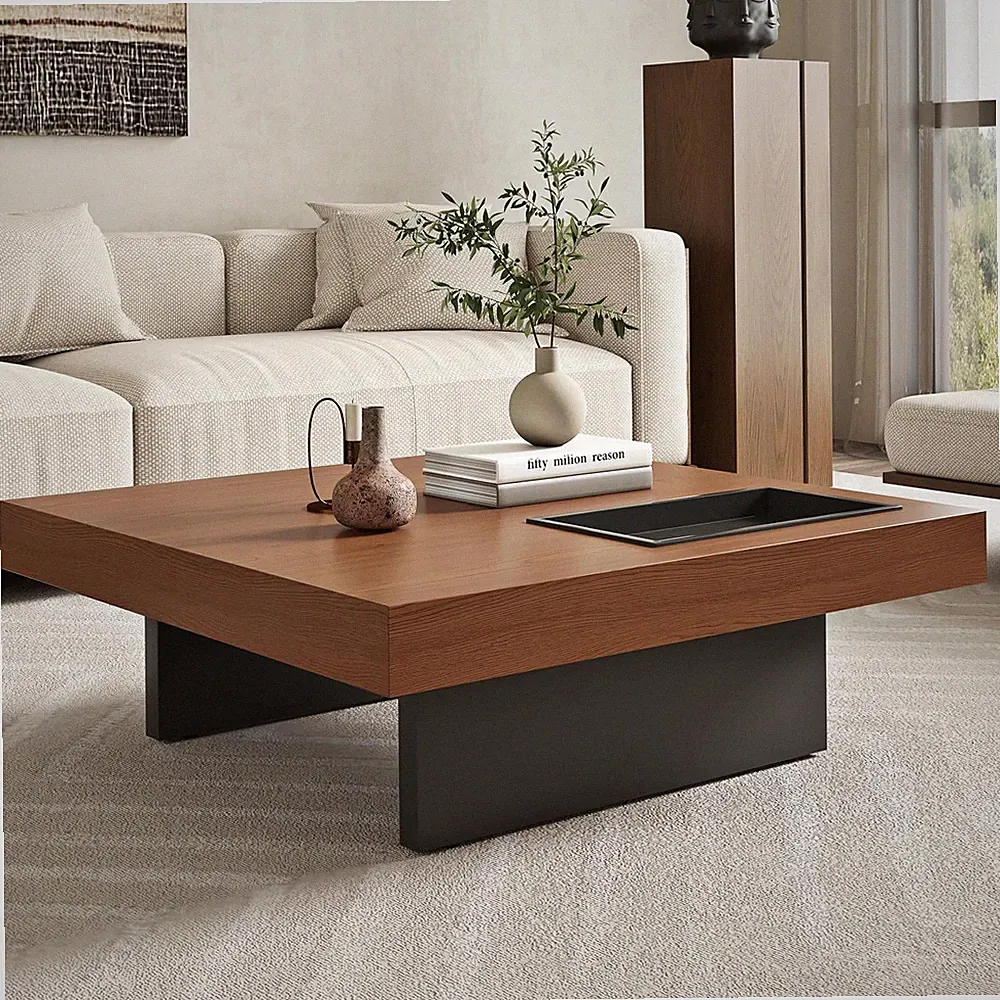 Square Coffee Table, 35.43 Inch, Wood Veneer, Low Profile, for Living Room