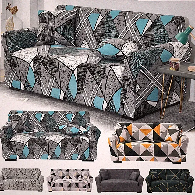 Square Lattice Printed Sofa Cover for Living Room Elastic Couch Cover Protector
