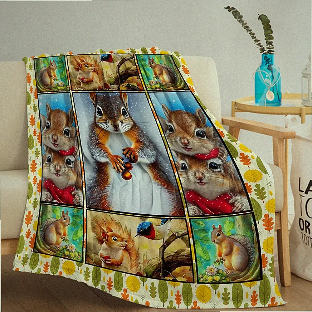 Squirrel Throw Blanket Animal Print Blanket Soft Cozy Blanket for Sofa Bed Gift