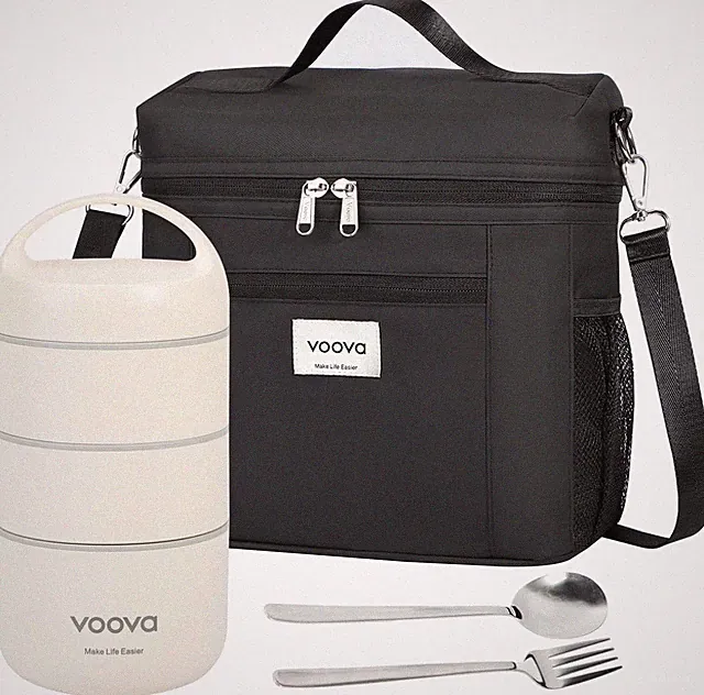 Stackable Stainless Steel Thermal Lunch Box with Lunch Bag and Cultery Set fo...