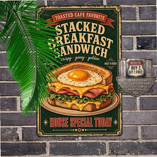 Stacked Toasted Cross Section Vintage French Sandwich Retro Diner Metal Sign Art