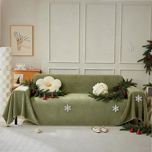 Stacypik Green Chenille Couch Cover Sectional Sofa, Vintage Jacquard Blanket
