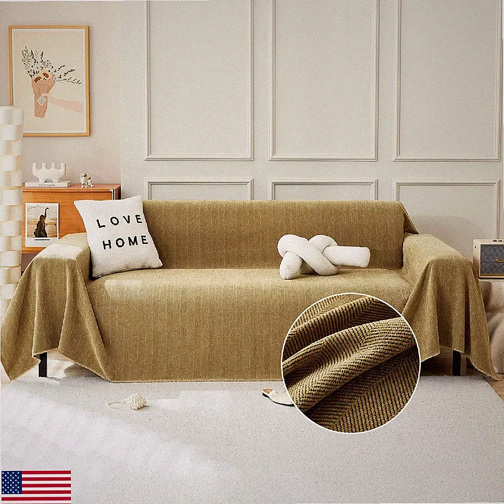 StacyPik Mustard Chenille Sofa Cover for Sectional Couch Washable Pet Slipcover