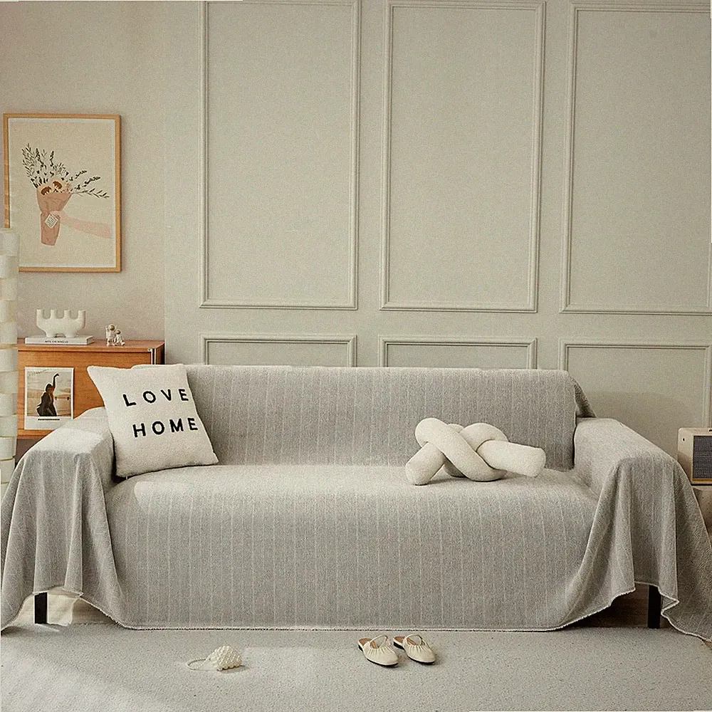 Stacypik Silver Gray Chenille Sofa Covers Herringbone Jacquard Sectional Couch