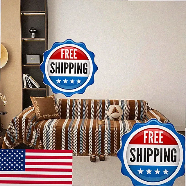Stacypik Thick Boho Geometric Wheatear Sofa Cover Vintage Khaki Jacquard Couch
