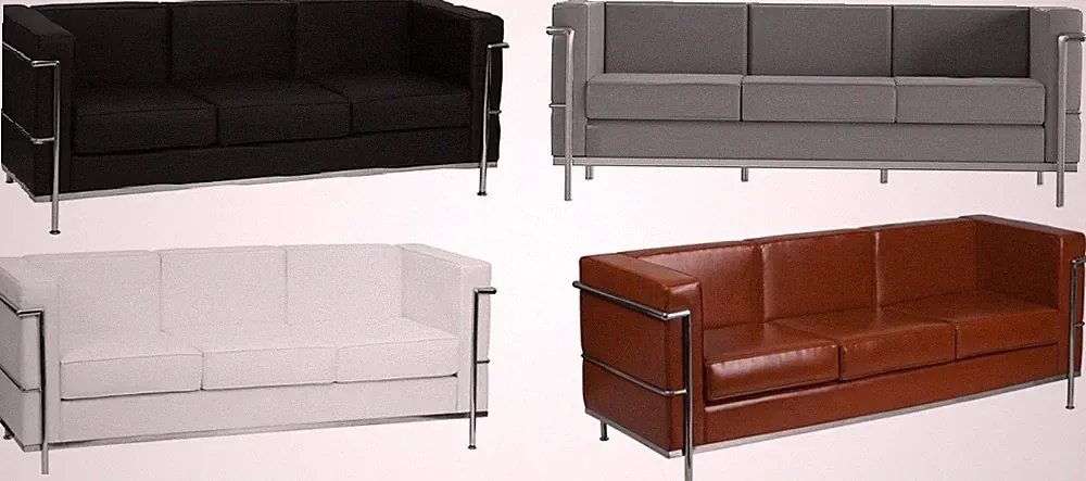 Stainless Exo-Frame Leather-Soft French Swiss 3-Seat Sofa Black White Brown Gray
