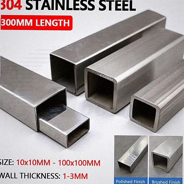 Stainless Steel 304 Square/Rectangular Tube Hollow Box Section Pipe 300mm Length