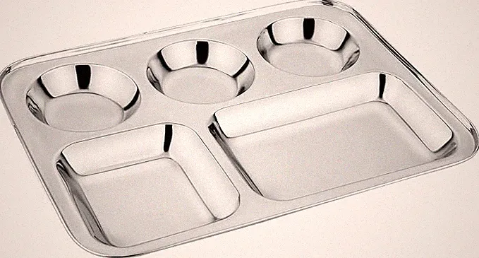Stainless Steel 5 in1 Bhojan Thali/Dinner Plate/Rectangular Sectioned Plate