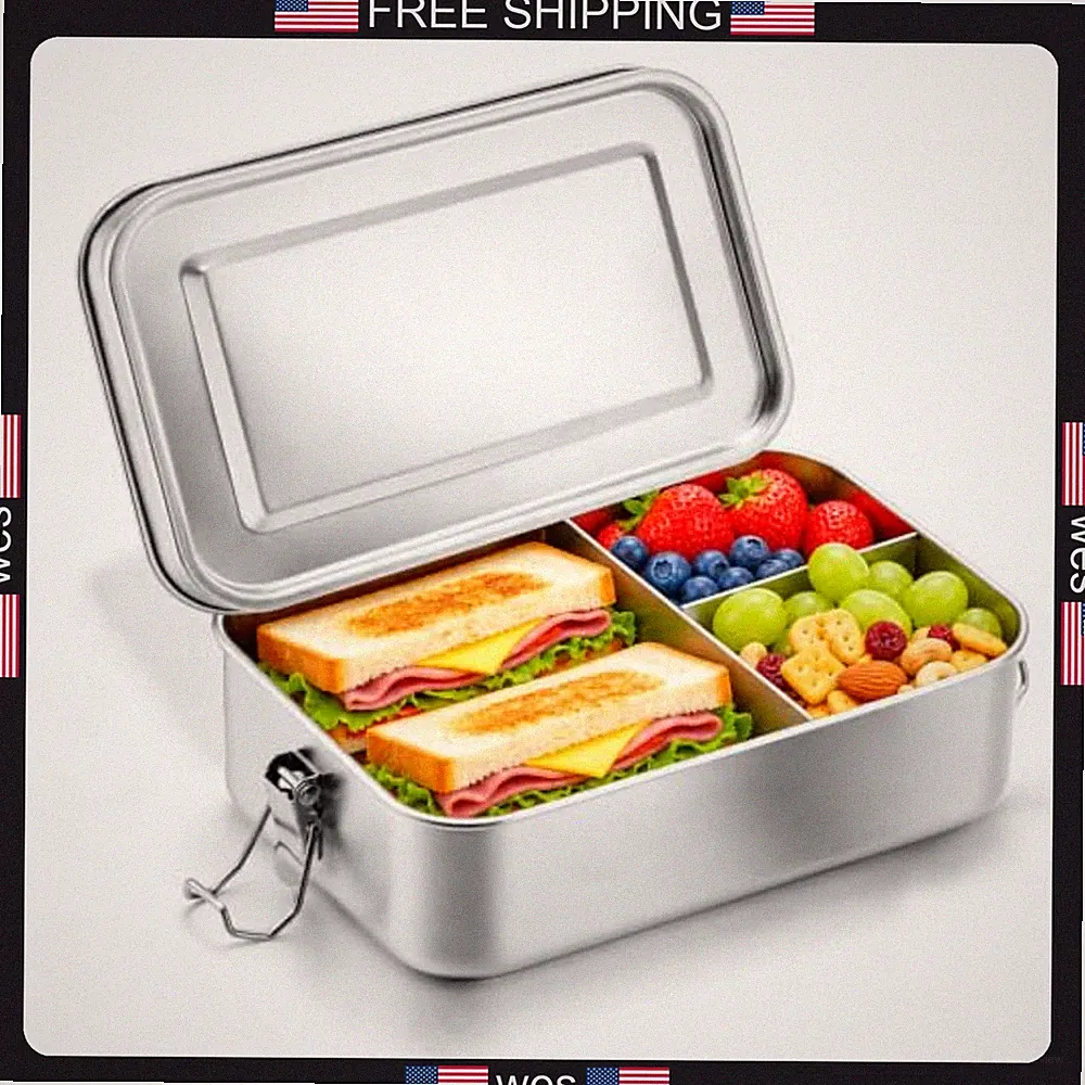 stainless steel bento box 1400ml 3-section lunch container for kids and adults