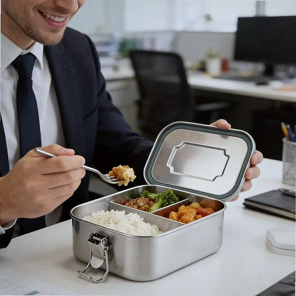 Stainless Steel Bento Box 40Oz with 3 Compartments, Stainless Steel Lunch Box...