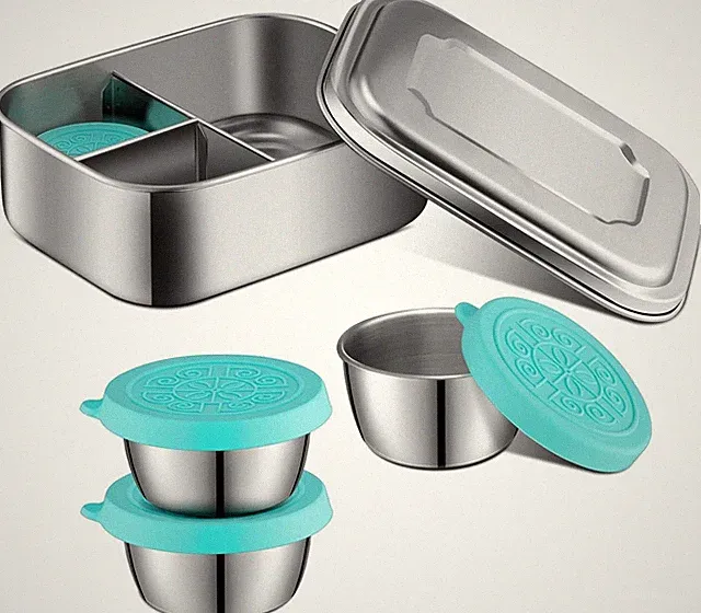 Stainless Steel Bento Box Set, Lunch Containers 3 Sections Portion (Bulk 3 Sets)