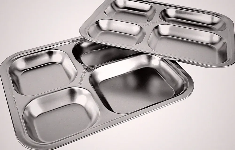 Stainless Steel Divided Dinner Plates, 2-Pack with 4 Sections for Portion Contro