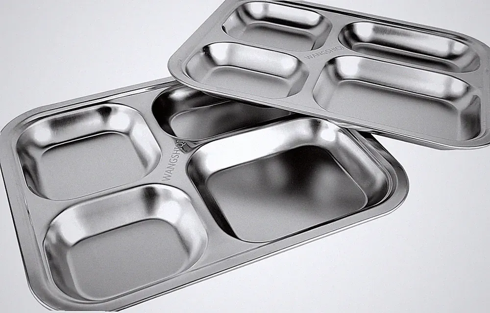 Stainless Steel Divided Dinner Plates, 2-Pack with 4 Sections for Portion Contro
