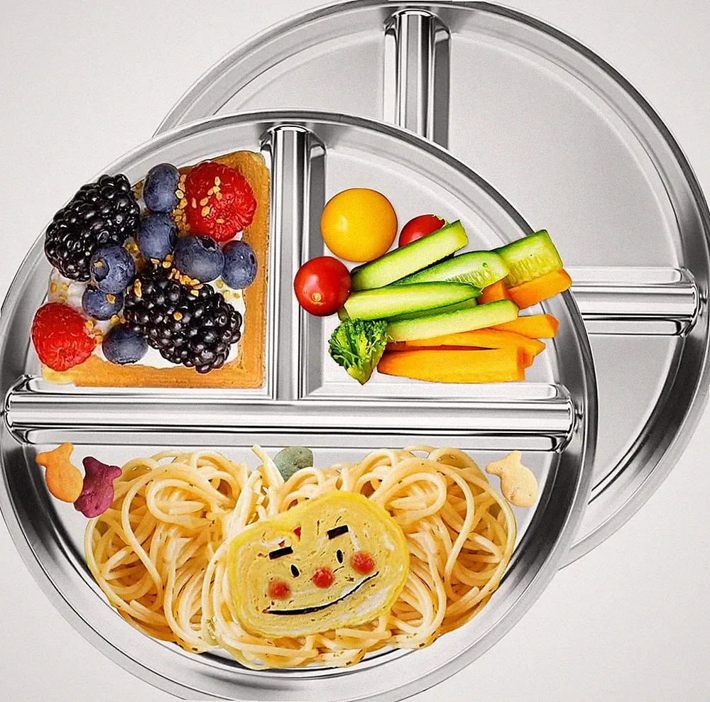 Stainless Steel Kids Plates 2 Packs, 9" Portion Control Plate Divided Plates for