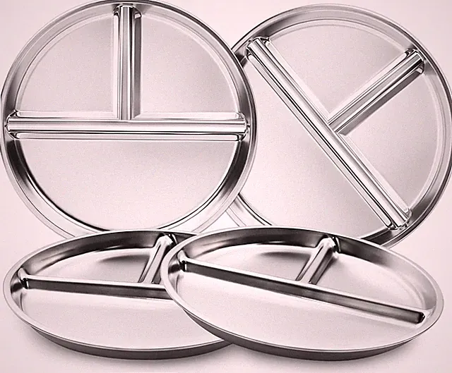Stainless Steel Kids Plates Set of 4, 9" Portion Control Plates Divided Plate