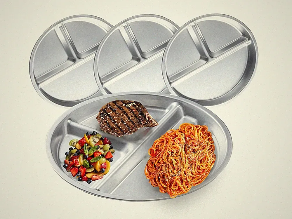 Stainless Steel Kids Plates Set of 4, Portion Control Divided Food Tray for A...
