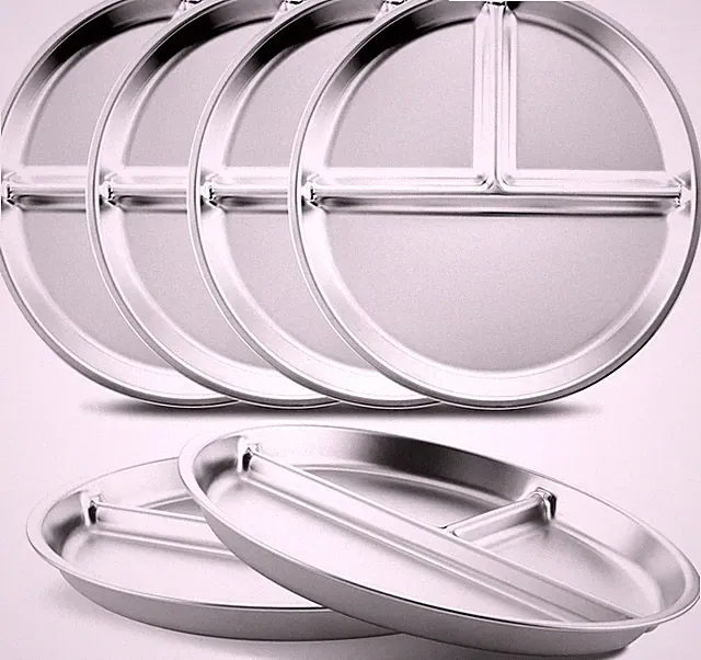Stainless Steel Kids Plates Set of 6, 9" Portion Control Plates Divided Plate