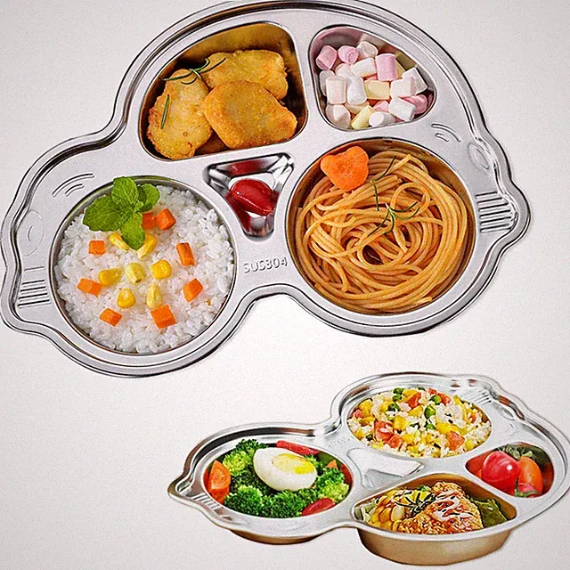 Stainless Steel Plate Divided Meal Tray Sections Dinner Dish for Babies, Todd...