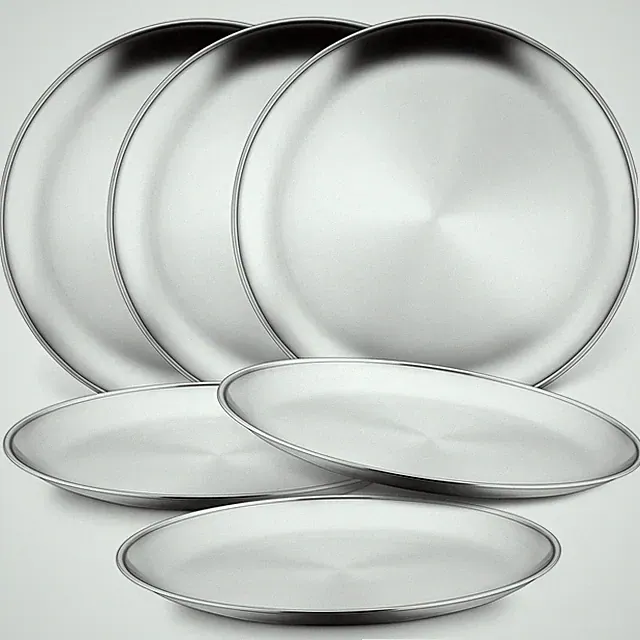 Stainless Steel Plates 9 Inch 18/8 Metal Dinner Dishes for Kids - Reusable