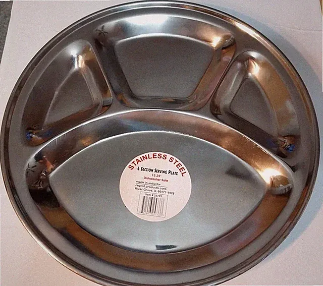 Stainless Steel Round Divided Dinner Plate 4 Sections 13.25"