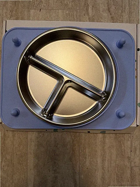 Stainless Steel Sectioned Baby Plate with Blue Silicone Base