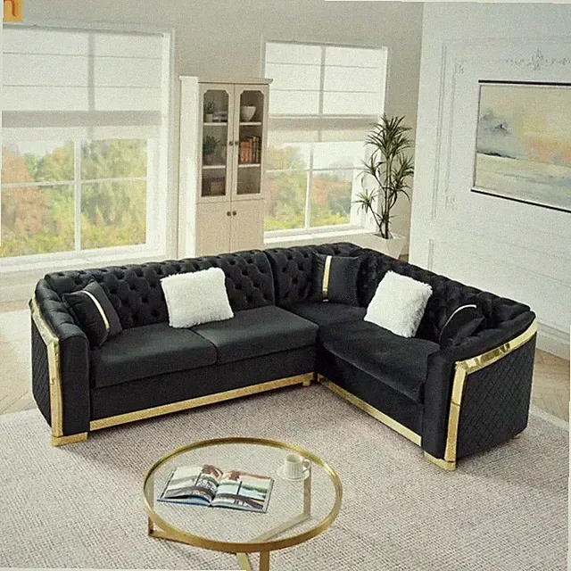Stainless Steel Sofa Tufted Black 106"