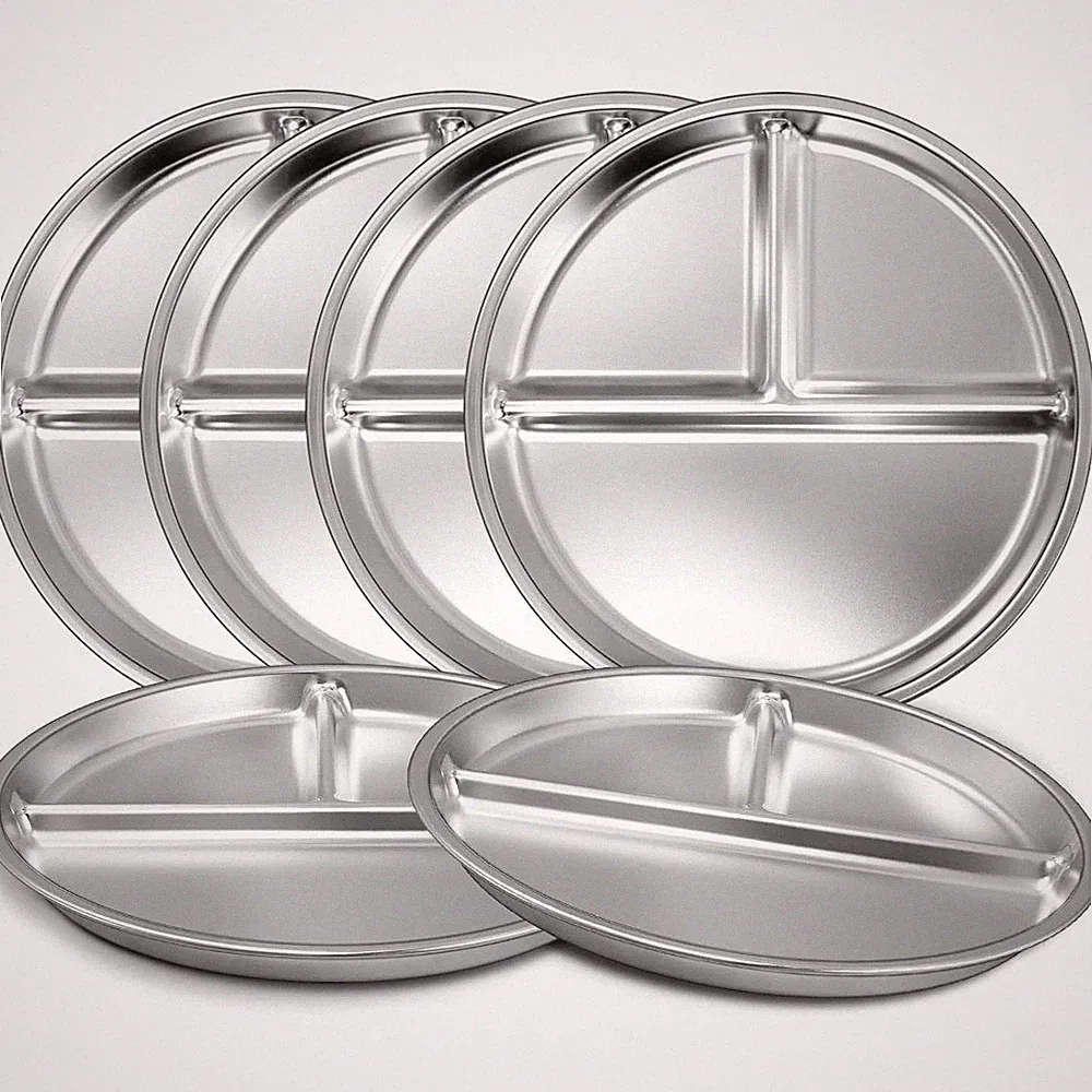 Stainless Steel Toddler Plates Set of 6 with 9 Divider Sections for Portion