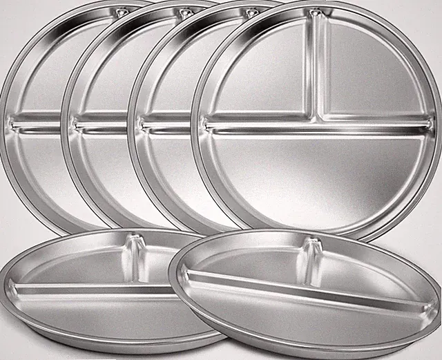 Stainless Steel Toddler Plates Set of 6 with 9 Sections Portion Control Divider